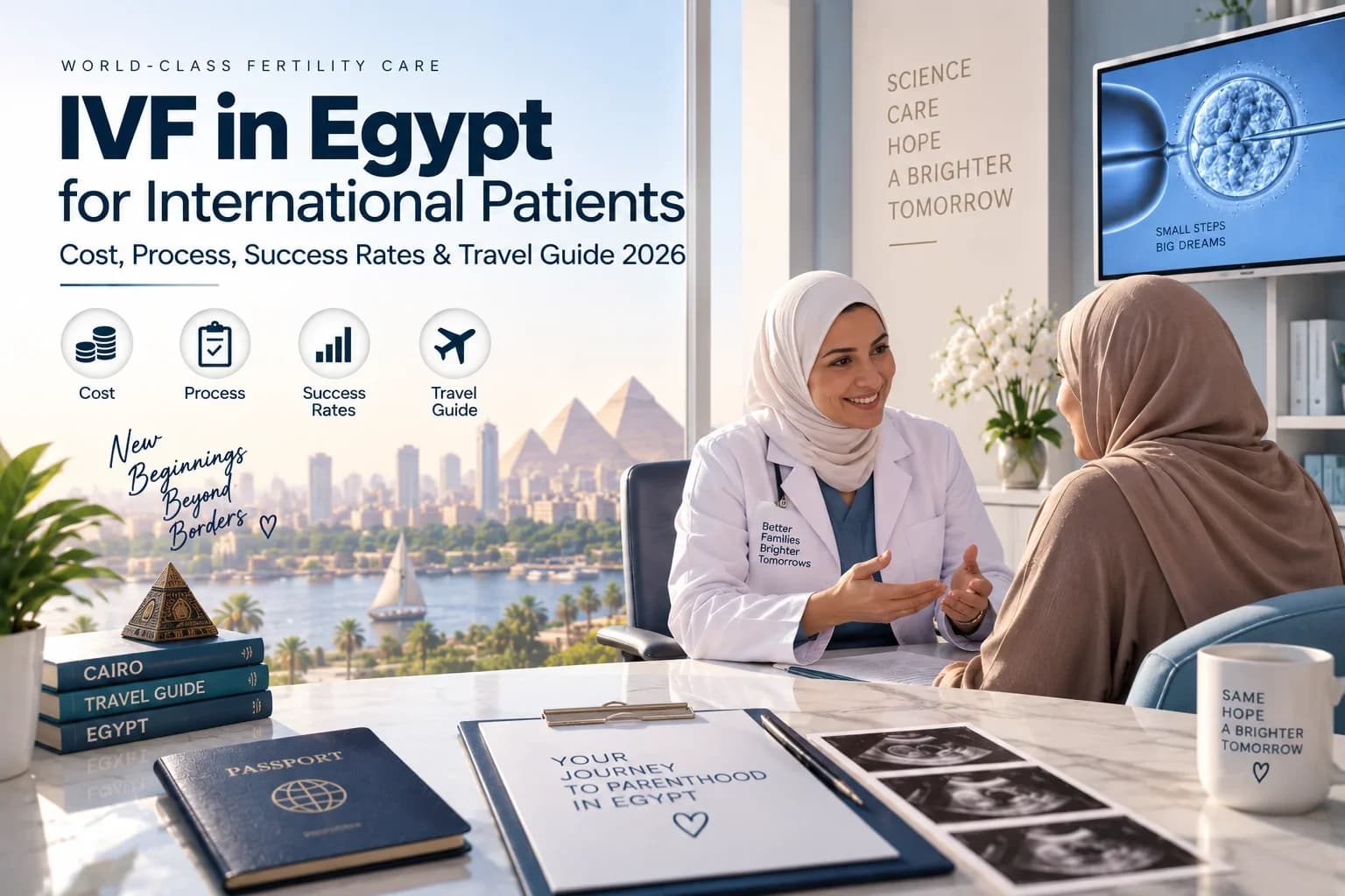 # IVF in Egypt for International Patients: Cost, Process, Success Rates & Travel Guide 2026 Choosing fertility treatment abroad is a major decision, especially when the treatment involves IVF and requires planning medical appointments, travel, accommodation, and recovery time. Egypt has become an increasingly considered destination for patients seeking assisted reproductive care because of the availability of fertility specialists, IVF laboratories, and comparatively lower treatment costs than many Western markets. This guide explains what international patients should know about **IVF in Egypt for international patients**, including the expected treatment process, **IVF cost Egypt**, success rates, travel planning, and what to check before choosing a clinic. **Medical review:** This article has been medically reviewed by **Dr. Marwa Wanas, Consultant of IVF, Obstetrics & Gynecology**, for medical accuracy. The information is educational and does not replace an individualized consultation or treatment plan. ## What Is IVF in Egypt for International Patients? IVF, or in vitro fertilization, is an assisted reproductive treatment in which eggs are retrieved from the ovaries and fertilized with sperm in a laboratory. The resulting embryos are then monitored and, when appropriate, transferred to the uterus. Treatment may be recommended for several causes of infertility, including tubal problems, some forms of male-factor infertility, reduced ovarian reserve, endometriosis, or unexplained infertility. For **IVF in Egypt for international patients**, much of the initial preparation can often begin before travel through medical-record review and remote consultation. The exact treatment plan, however, must be determined by a qualified fertility specialist after reviewing the couple's medical history and test results. ## IVF Cost Egypt: How Much Does Treatment Cost in 2026? The **IVF cost Egypt** can vary considerably because there is no single price that applies to every patient. Current 2026 medical-tourism listings show IVF prices ranging from roughly $1,800 at some providers to several thousand dollars depending on the clinic, protocol, laboratory services, medications, and additional procedures. Some current sources place standard IVF packages around $2,500–$4,500, while other listings show wider ranges. Medication, embryo freezing, genetic testing, anesthesia, additional laboratory techniques, and repeat procedures may be charged separately. International patients should therefore request a written quotation that clearly states what is included before booking flights or accommodation. ## IVF Process in Egypt: Step-by-Step Guide The IVF process usually begins with a consultation and fertility assessment rather than immediately starting medication. The specialist reviews previous investigations, ovarian reserve, semen analysis, medical history, and previous fertility treatments. If IVF is appropriate, ovarian stimulation is prescribed and monitored using ultrasound and blood tests. When the follicles reach the appropriate stage, eggs are retrieved and fertilized in the embryology laboratory. Embryos are then cultured and assessed before an appropriate embryo transfer or freezing strategy is selected. After transfer, the patient receives instructions and a date for pregnancy testing. For international patients, some preliminary tests may be completed at home before traveling, helping reduce unnecessary time in Egypt. ### How Long Should International Patients Stay in Egypt? The required stay depends on the treatment protocol and whether monitoring is completed before arrival. Some patients may need several visits during stimulation, while others can complete selected preliminary investigations in their home country. Egg retrieval and embryo transfer require in-person medical care. The fertility team should provide a personalized timeline before travel rather than relying on a fixed number of days for every patient. ## ICSI Egypt Cost: When Is ICSI Used? **ICSI Egypt cost** depends on whether ICSI is included in the clinic's IVF package or charged as an additional laboratory procedure. Intracytoplasmic sperm injection involves injecting a single sperm directly into an egg and is commonly considered when there are significant male-factor infertility issues, previous fertilization problems, or specific circumstances identified by the fertility specialist. Current 2026 Egyptian pricing sources show substantial variation, with some fertility centers publishing ICSI prices in the tens of thousands of Egyptian pounds, while international medical-tourism platforms report different dollar ranges depending on what the package includes. Patients should ask whether medications, retrieval, laboratory work, embryo culture, transfer, and freezing are included. ## IVF Success Rates Egypt: What Should Patients Expect? There is no single percentage that accurately represents every patient's chance of success. **IVF success rates Egypt** can vary between clinics and individual patients because age, ovarian reserve, egg and sperm quality, infertility diagnosis, embryo quality, previous IVF attempts, and laboratory performance all influence outcomes. International data from regulators such as the UK's HFEA demonstrate a clear relationship between age and IVF outcomes, with younger patients generally having higher birth rates. CDC guidance also emphasizes that ART success rates vary according to patient characteristics and treatment factors. Therefore, international patients should ask whether a clinic is reporting pregnancy rates, clinical pregnancy rates, live birth rates, or cumulative outcomes before comparing percentages. ### Why You Should Not Choose a Clinic by Success Rate Alone A very high advertised percentage does not necessarily mean that a clinic offers the best chance for every patient. Results can look different when clinics treat different age groups or infertility diagnoses. Ask for age-specific data, the definition of “success,” and whether the figures refer to pregnancy or live birth. A transparent clinic should explain the limitations of its statistics and provide an individualized estimate after reviewing your medical information. ## IVF Packages Egypt: What May Be Included? When comparing **IVF packages Egypt**, international patients should look beyond the headline price. A package may include the fertility consultation, ovarian monitoring, egg retrieval, laboratory fertilization, embryo culture, and embryo transfer, but this varies by provider. Some packages may exclude stimulation medications, blood tests, anesthesia, embryo freezing, storage, genetic testing, or additional procedures. Before paying a deposit, request an itemized quotation and ask what happens if the treatment protocol changes. It is also useful to confirm whether remote consultations, medical-record review, translation support, airport transportation, or accommodation assistance are included. A lower advertised price is not necessarily cheaper once excluded services are added. ## Medical Tourism IVF: Planning Your Trip to Egypt **Medical tourism IVF** requires both medical and travel planning. Before booking flights, international patients should complete the tests requested by the fertility specialist, share previous medical records, confirm the treatment timeline, and understand how many days may be required in Egypt. Travel arrangements should allow flexibility because ovarian response can differ from the initial estimate. Patients should also confirm passport and visa requirements with the appropriate Egyptian embassy or consulate because entry rules depend on nationality. Accommodation close to the clinic can make repeated appointments easier, while access to reliable transportation and a clear contact person at the clinic can reduce practical stress during treatment. ### Can IVF Preparation Start Before Traveling? Yes, selected preparation steps can often begin remotely. A fertility specialist may review medical records, previous IVF reports, hormone results, AMH, semen analysis, and imaging performed locally. However, tests may need to be repeated or updated after arrival, and procedures such as ovarian monitoring, egg retrieval, fertilization, and embryo transfer require appropriate medical facilities. Remote preparation should therefore be viewed as a way to organize treatment efficiently, not as a substitute for in-person fertility care. ## How to Choose a Fertility Clinic Alexandria for International Treatment If you are searching for a **fertility clinic Alexandria**, evaluate the medical team, embryology laboratory, communication process, transparency of pricing, and experience with international patients. The clinic should explain the proposed treatment plan and provide clear information about what is included in the cost. It is also important to ask who will manage your care during stimulation, retrieval, embryo transfer, and follow-up. For patients considering treatment with Dr. Marwa Wanas in Alexandria, her practice focuses on infertility treatment, IVF and ICSI, with care provided in Alexandria. An initial consultation can help determine whether IVF, ICSI, IUI, or another fertility approach is appropriate for your individual situation. ## Start Your IVF Journey in Egypt With a Personalized Medical Consultation Traveling for fertility treatment should begin with a medical assessment, not simply a search for the lowest price or the highest advertised success rate. If you are considering **fertility treatment Egypt** as an international patient, a personalized consultation can help clarify whether IVF is appropriate, what investigations are needed, the expected treatment timeline, and which costs should be included in your budget. Dr. Marwa Wanas provides fertility and IVF/ICSI care in Alexandria and can evaluate your medical history before treatment planning. Contact the clinic to discuss your case, required documents, expected timeline, and the practical steps involved in arranging treatment in Egypt. ## Frequently Asked Questions About IVF in Egypt for International Patients ### How much does IVF cost in Egypt in 2026? The price varies by clinic, treatment protocol, medications, and additional laboratory procedures. Current 2026 market listings show standard IVF prices ranging from approximately $1,800 to several thousand dollars, with some sources reporting typical ranges around $2,500–$4,500. The final **IVF cost Egypt** should be confirmed through an individualized written quotation. ### Is Egypt a good destination for IVF treatment? Egypt offers fertility specialists, assisted reproductive technology, and specialized IVF laboratories, while treatment costs can be lower than in many higher-cost countries. However, the quality of care varies between providers, so patients should evaluate the fertility specialist, embryology laboratory, treatment plan, transparency, and patient support rather than choosing a destination based on price alone. ### How long do international patients need to stay in Egypt for IVF? There is no universal number of days because treatment protocols differ. Some preparation and testing may be completed in the patient's home country, while stimulation monitoring, egg retrieval, and embryo transfer require in-person care. The clinic should provide an estimated timeline based on the patient's protocol before travel. ### What is the difference between IVF and ICSI? In conventional IVF, eggs and sperm are placed together in the laboratory to allow fertilization to occur. With ICSI, an embryologist injects a single sperm directly into an egg. ICSI may be recommended in selected cases, particularly when male-factor infertility or previous fertilization problems are present. ### Does age affect IVF success rates? Yes. Age is one of the important factors associated with IVF outcomes, particularly because egg number and quality generally decline with age. Official fertility-treatment data from the HFEA show substantially different birth rates between younger and older age groups. Individual outcomes can also be affected by ovarian reserve, sperm quality, embryo quality, and other medical factors. ### Can international patients start IVF preparation online? In many cases, yes. Medical records, previous IVF results, hormone tests, AMH, semen analysis, and other information can be reviewed before travel. However, some investigations may need updating, and procedures such as egg retrieval and embryo transfer must take place in an appropriately equipped fertility center. ### What should an IVF package in Egypt include? Ask for an itemized quotation covering consultation, monitoring, egg retrieval, laboratory fertilization, embryo culture, embryo transfer, medications, anesthesia, embryo freezing, storage, and any genetic testing that may be recommended. Also confirm whether additional procedures are charged separately and whether the quoted amount covers one complete treatment cycle. ### How do I choose a fertility clinic in Alexandria? Look for a qualified fertility specialist, experienced embryology team, transparent success-rate reporting, clear pricing, individualized treatment plans, and reliable communication for international patients. A good clinic should explain both the potential benefits and limitations of treatment rather than promising a guaranteed pregnancy.